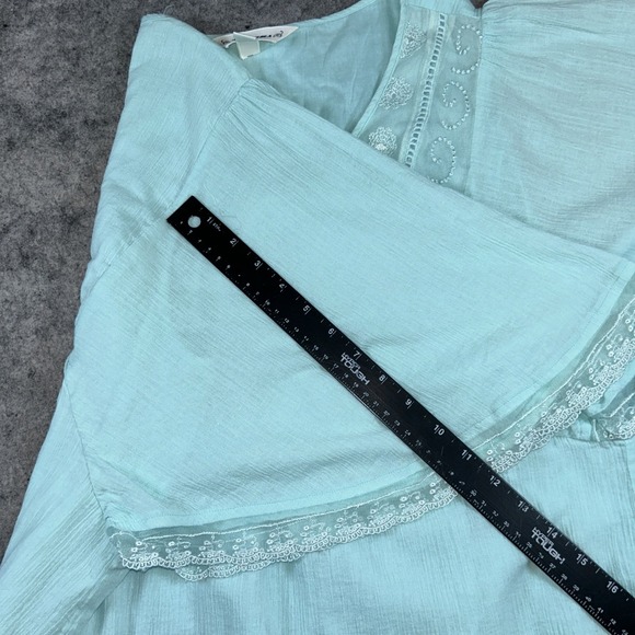 Tantrums Babydoll Top Womens M Teal Blue Embroidered Lined Lace Boho Cottagecore - Picture 5 of 9